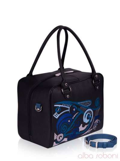 Брендова сумка з вышивкою, модель 152460 чорно-синій. Зображення товару, вид ззаду.