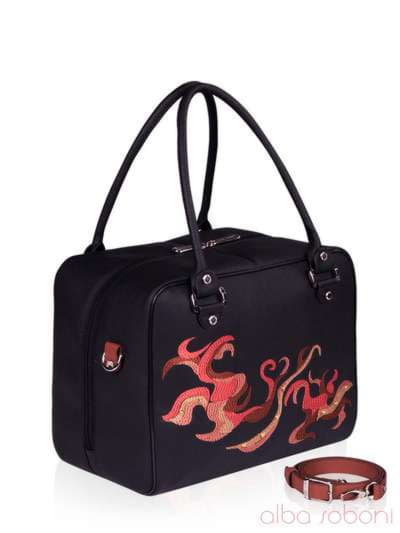 Брендова сумка з вышивкою, модель 152461 чорно-коричневий. Зображення товару, вид ззаду.