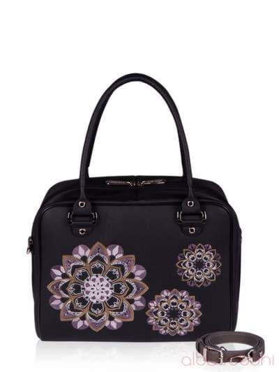 Стильна сумка з вышивкою, модель 152462 чорно-сірий. Зображення товару, вид спереду.