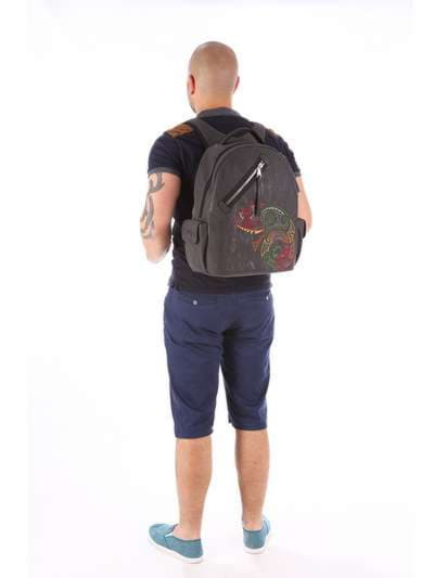 Брендовий рюкзак з вышивкою, модель 171623 чорний. Зображення товару, вид додатковий.