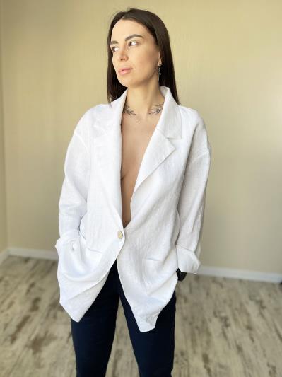 Фото товара: лляний жіночий піджак білий. Фото - 4.
