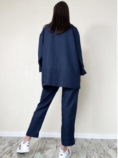 Фото товара: лляний жіночий піджак темно-синій. Фото - 3.