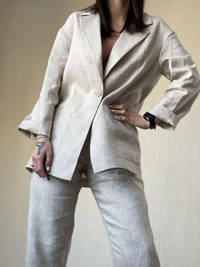 Фото товара: лляний жіночий піджак натуральний колір екрю. Фото - 6.