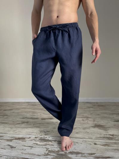 Фото товара: чоловічі лляні штани темно-сині. Фото - 4.