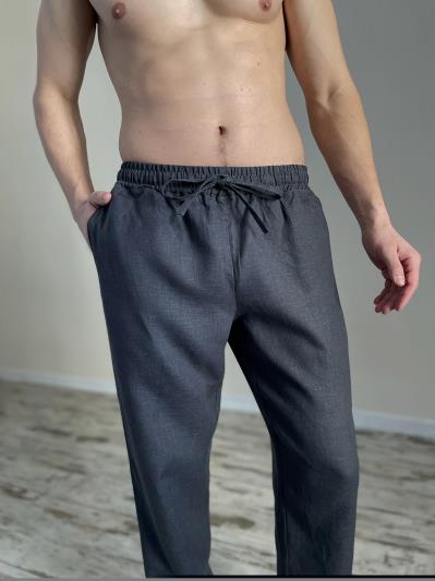 Фото товара: чоловічі лляні штани графіт. Фото - 5.
