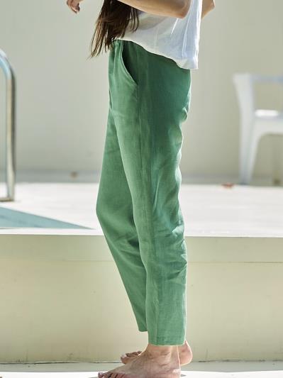 Фото товара: лляні брюки зелені. Фото - 4.