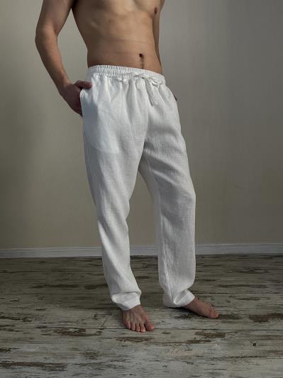 Фото товара: чоловічі лляні штани білі. Фото - 3.