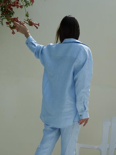 Фото товара: лляна сорочка oversize світло-блакитна. Фото - 5.