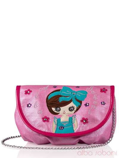 Стильна дитяча сумочка з вышивкою, модель 0162 рожевий. Зображення товару, вид спереду.