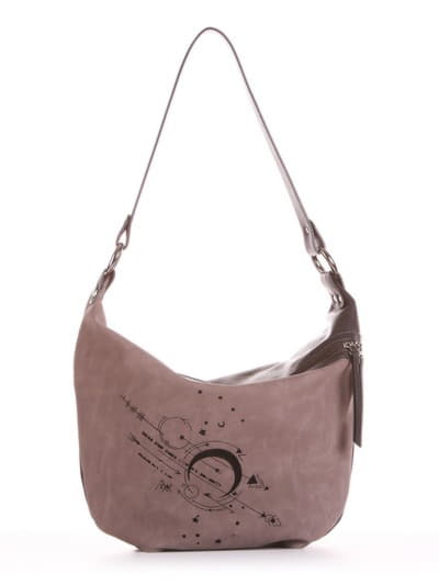 Брендова сумочка з вышивкою, модель 191503 сірий. Зображення товару, вид збоку.