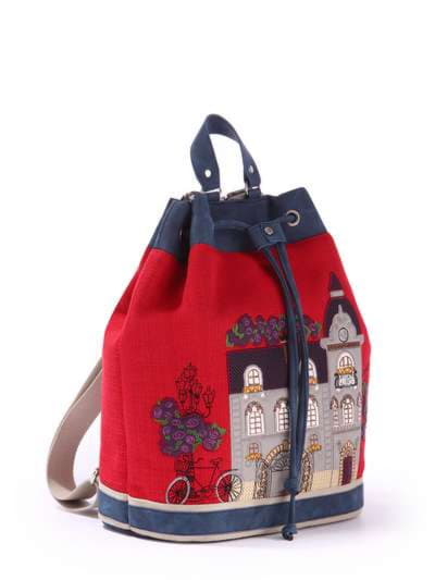 Модний рюкзак з вышивкою, модель 170281 червоний-т.синій. Зображення товару, вид збоку.