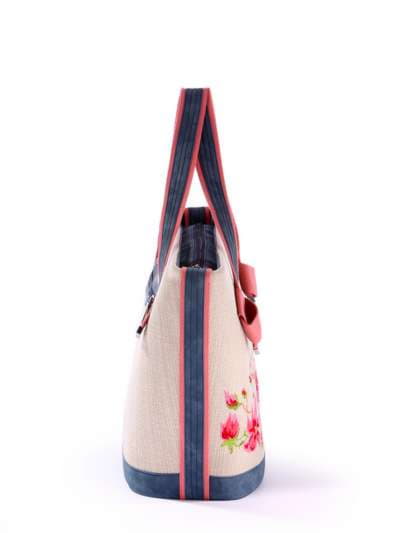 Брендова сумка з вышивкою, модель 170263 бежевий-синій. Зображення товару, вид ззаду.