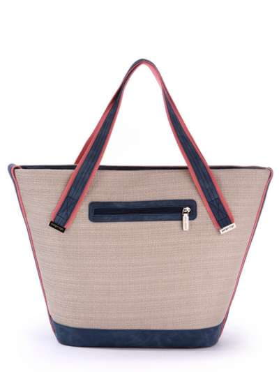 Брендова сумка з вышивкою, модель 170263 бежевий-синій. Зображення товару, вид додатковий.