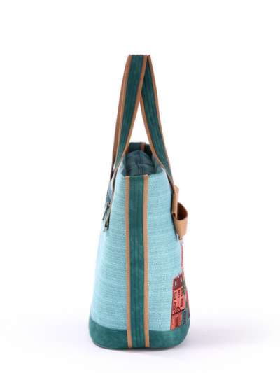 Літня сумка з вышивкою, модель 170265 бірюзовий-зеленый. Зображення товару, вид ззаду.
