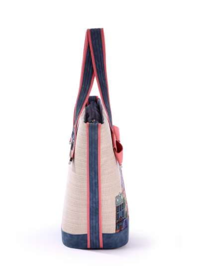 Літня сумка з вышивкою, модель 170266 бежевий-синій. Зображення товару, вид додатковий.