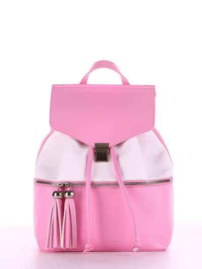 Жіночий рюкзак, модель 180053 рожевий-білий. Зображення товару, вид спереду.