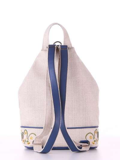 Стильний рюкзак з вышивкою, модель 180243 бежевий-синій. Зображення товару, вид ззаду.