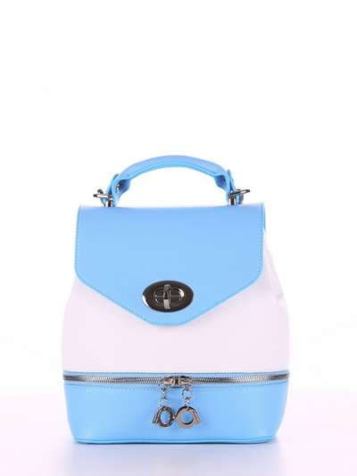 Модний міні-рюкзак, модель 180062 блакитний-білий. Зображення товару, вид спереду.