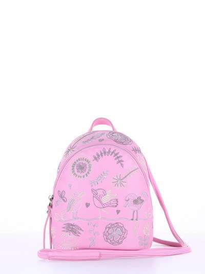 Стильний міні-рюкзак з вышивкою, модель 180213 рожевий. Зображення товару, вид спереду.