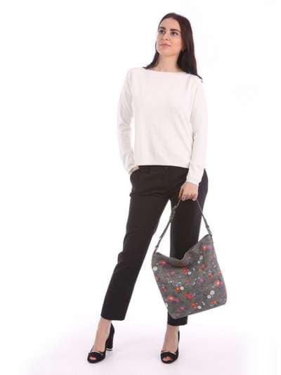 Жіноча сумка з вышивкою, модель 180006 сірий. Зображення товару, вид збоку.