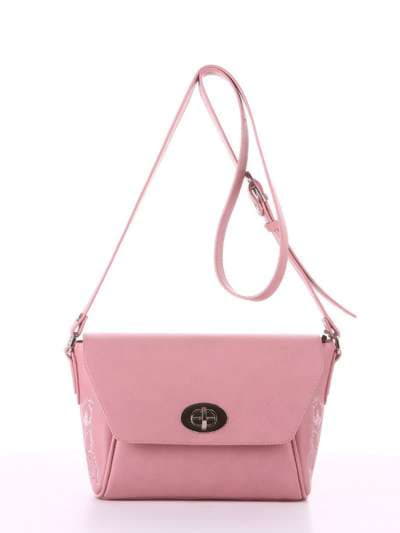 Молодіжна сумка маленька з вышивкою, модель 180124 пудрово-рожевий. Зображення товару, вид спереду.