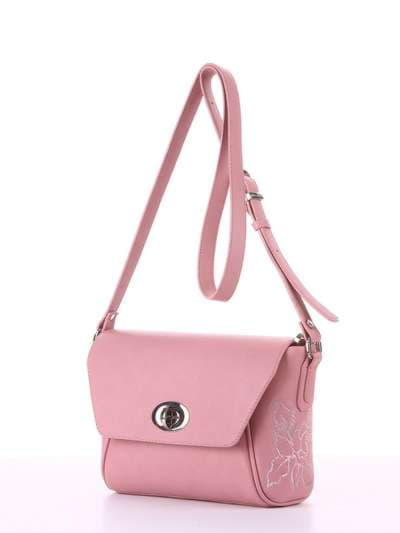 Молодіжна сумка маленька з вышивкою, модель 180124 пудрово-рожевий. Зображення товару, вид ззаду.
