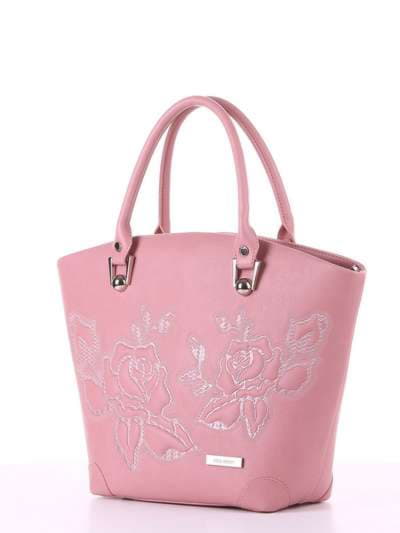 Молодіжна сумка з вышивкою, модель 180104 пудрово-рожевий. Зображення товару, вид ззаду.
