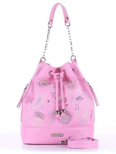 Стильна сумка з вышивкою, модель 180203 рожевий. Зображення товару, вид спереду.