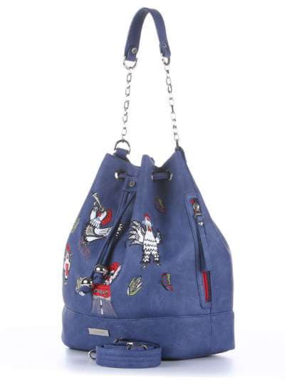 Стильна сумка з вышивкою, модель 180205 синій. Зображення товару, вид збоку.