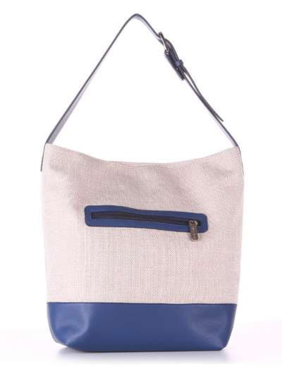Літня сумка з вышивкою, модель 180233 бежевий-синій. Зображення товару, вид ззаду.