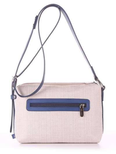 Стильна сумка з вышивкою, модель 180253 бежевий-синій. Зображення товару, вид ззаду.