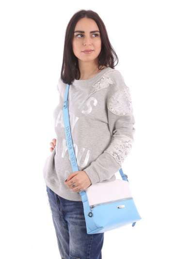 Модна сумка через плече, модель 180072 блакитний-білий. Зображення товару, вид збоку.