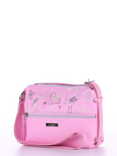 Молодіжна сумка через плече з вышивкою, модель 180223 рожевий. Зображення товару, вид збоку.