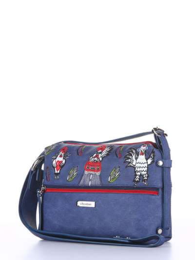 Літня сумка через плече з вышивкою, модель 180225 синій. Зображення товару, вид збоку.
