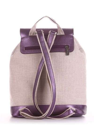 Стильний рюкзак з вышивкою, модель 190202 бежевий-аметист. Зображення товару, вид ззаду.