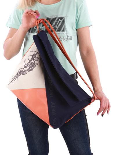 Літня сумка з вышивкою, модель 190371 синій-оранжевий. Зображення товару, вид ззаду.