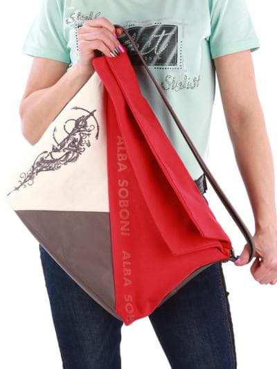 Стильна сумка з вышивкою, модель 190372 червоний-темно-сірий. Зображення товару, вид ззаду.