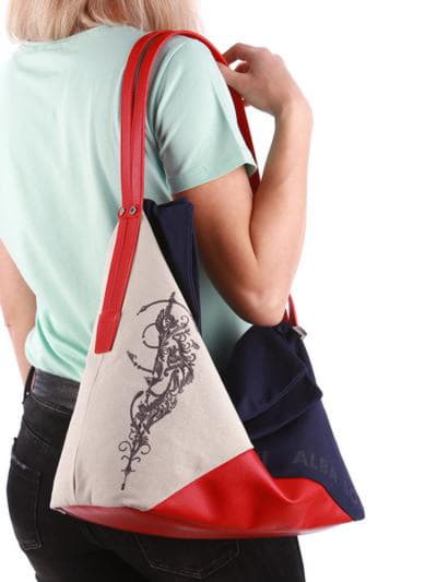 Літня сумка з вышивкою, модель 190373 синьо-червоний. Зображення товару, вид спереду.
