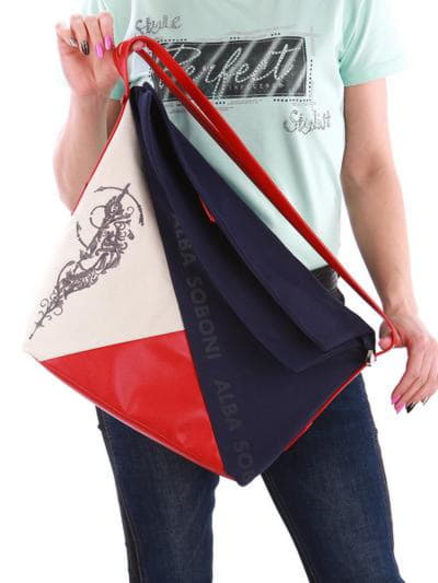 Літня сумка з вышивкою, модель 190373 синьо-червоний. Зображення товару, вид ззаду.