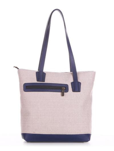 Модна сумка з вышивкою, модель 190411 бежевий-синій. Зображення товару, вид ззаду.