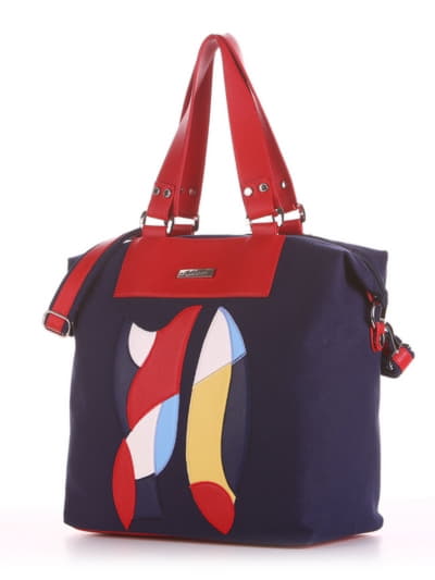 Літня сумка з вышивкою, модель 190051 синій. Зображення товару, вид збоку.