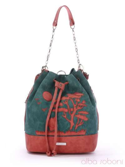 Брендовий рюкзак з вышивкою, модель 170213 зелений-персиковий. Зображення товару, вид спереду.