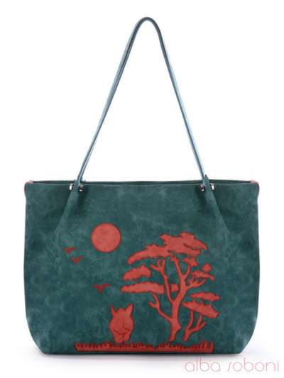 Брендова сумка з вышивкою, модель 170203 зелений. Зображення товару, вид спереду.