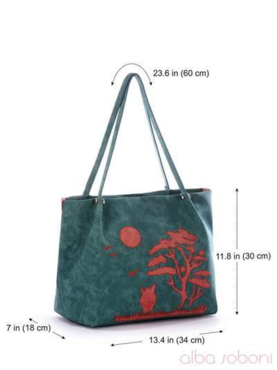 Брендова сумка з вышивкою, модель 170203 зелений. Зображення товару, вид додатковий.