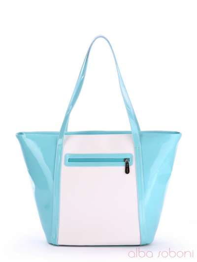 Брендова сумка з вышивкою, модель 170036 блакитний-білий. Зображення товару, вид ззаду.