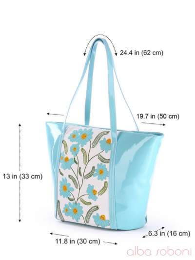 Брендова сумка з вышивкою, модель 170036 блакитний-білий. Зображення товару, вид додатковий.