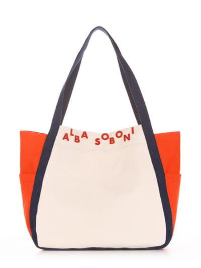 Літня сумка, модель 190436 молочний-оранжевий. Зображення товару, вид спереду.