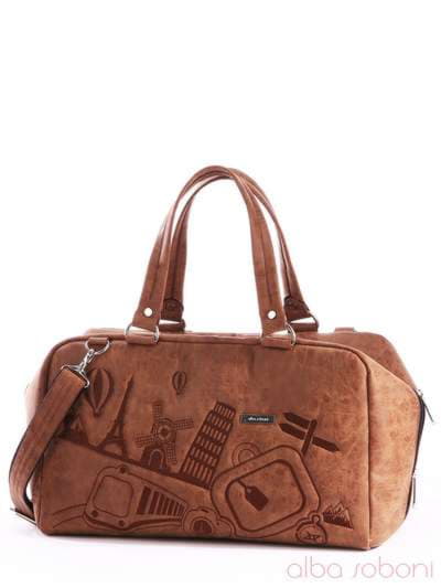 Модна сумка з вышивкою, модель 162817 коричневий. Зображення товару, вид збоку.