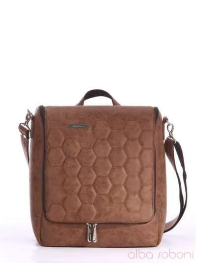 Стильна сумка з вышивкою, модель 162822 коричневий. Зображення товару, вид спереду.