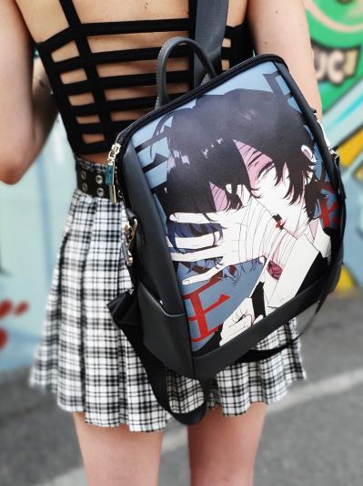 Молодіжний рюкзак з прінтом з манги Бродячі пси alba soboni 211526 колір темно-сірий. Фото - 3